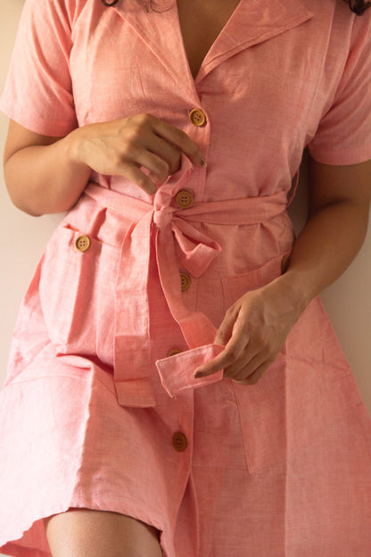 Pink Blazer pure handloom khaadi button down dress with a belt