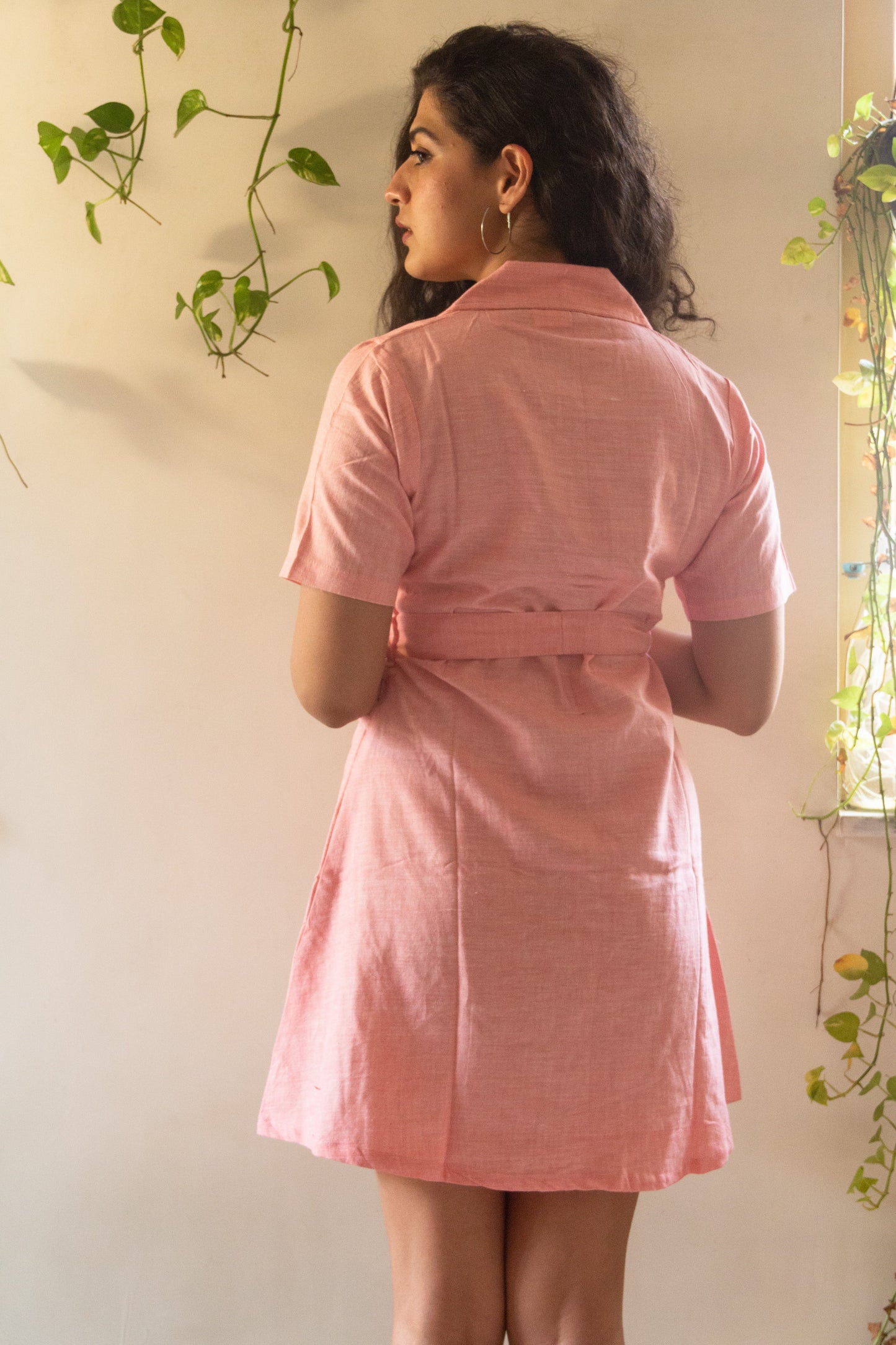 Pink Blazer pure handloom khaadi button down dress with a belt