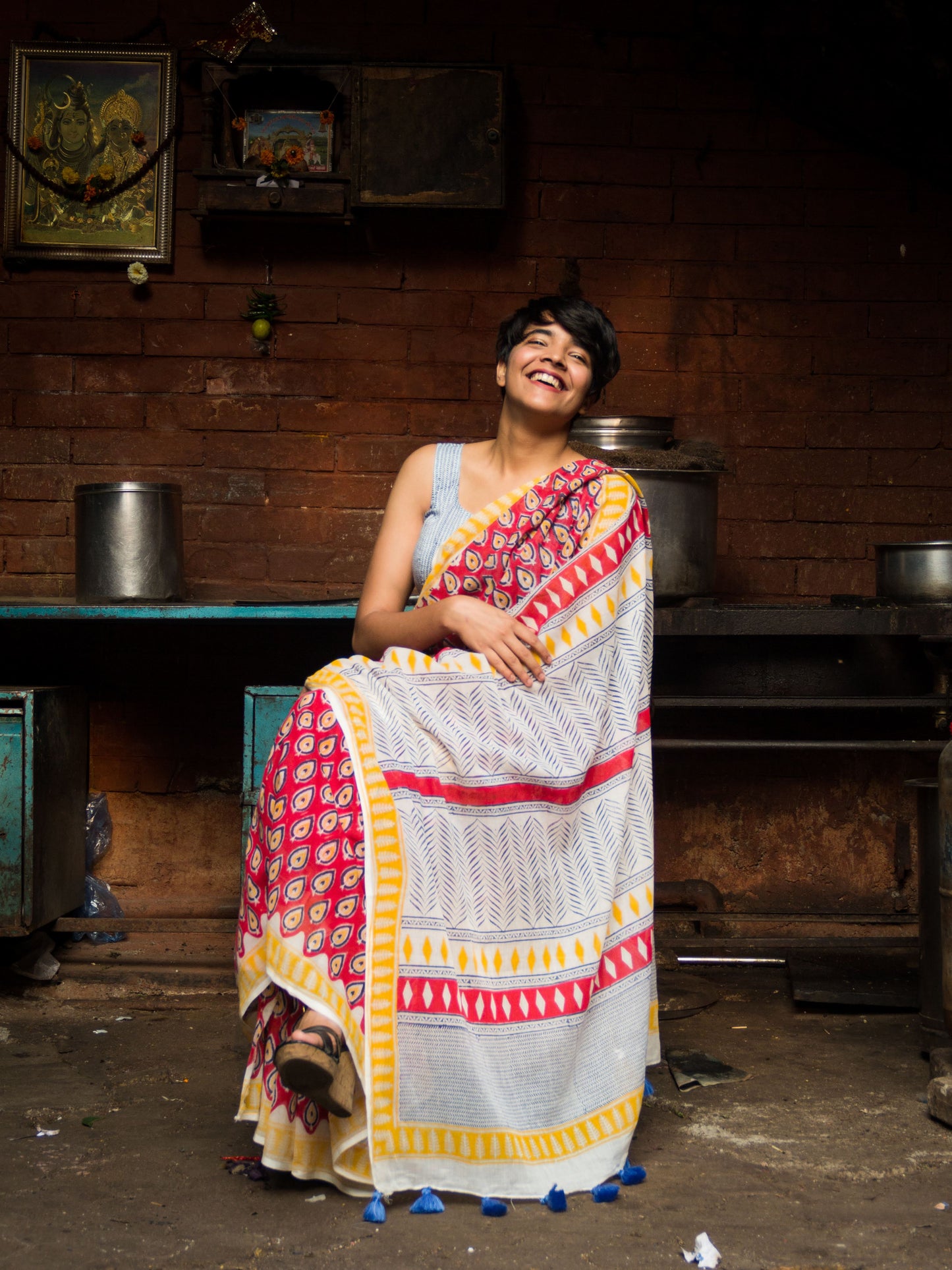 Paisley hand block print saree