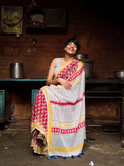 Paisley hand block print saree