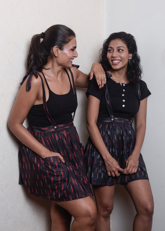 Saanjh Ikat Mini Skirt with suspenders