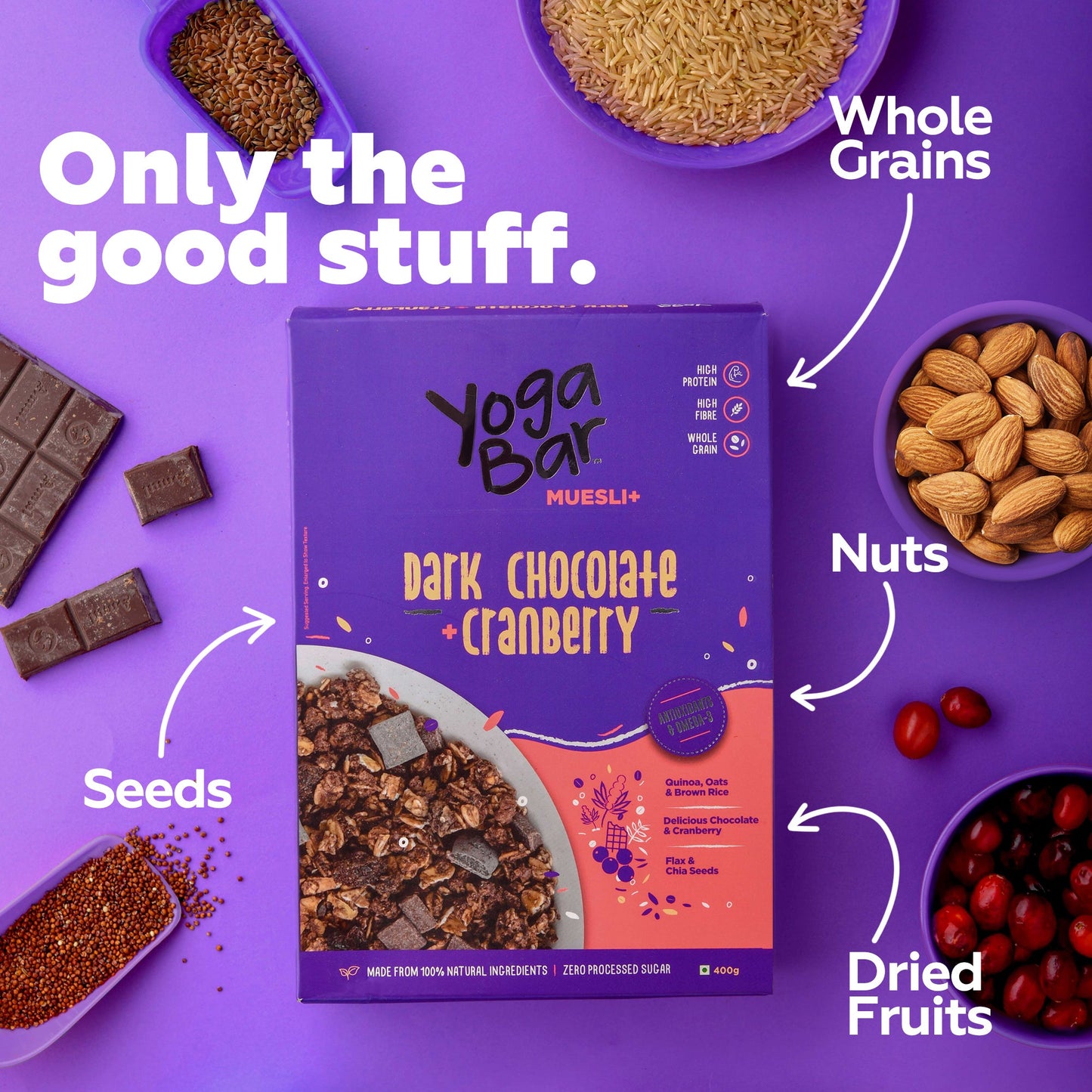 Dark Chocolate + Cranberries Wholegrain Muesli - 6 Boxes