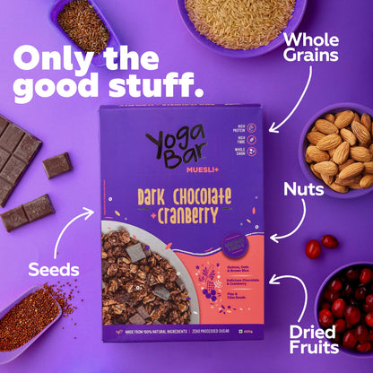 Dark Chocolate + Cranberries Wholegrain Muesli - 6 Boxes