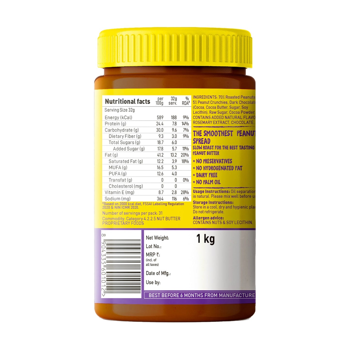 Dark Chocolate Crunchy Peanut Butter, 1kg