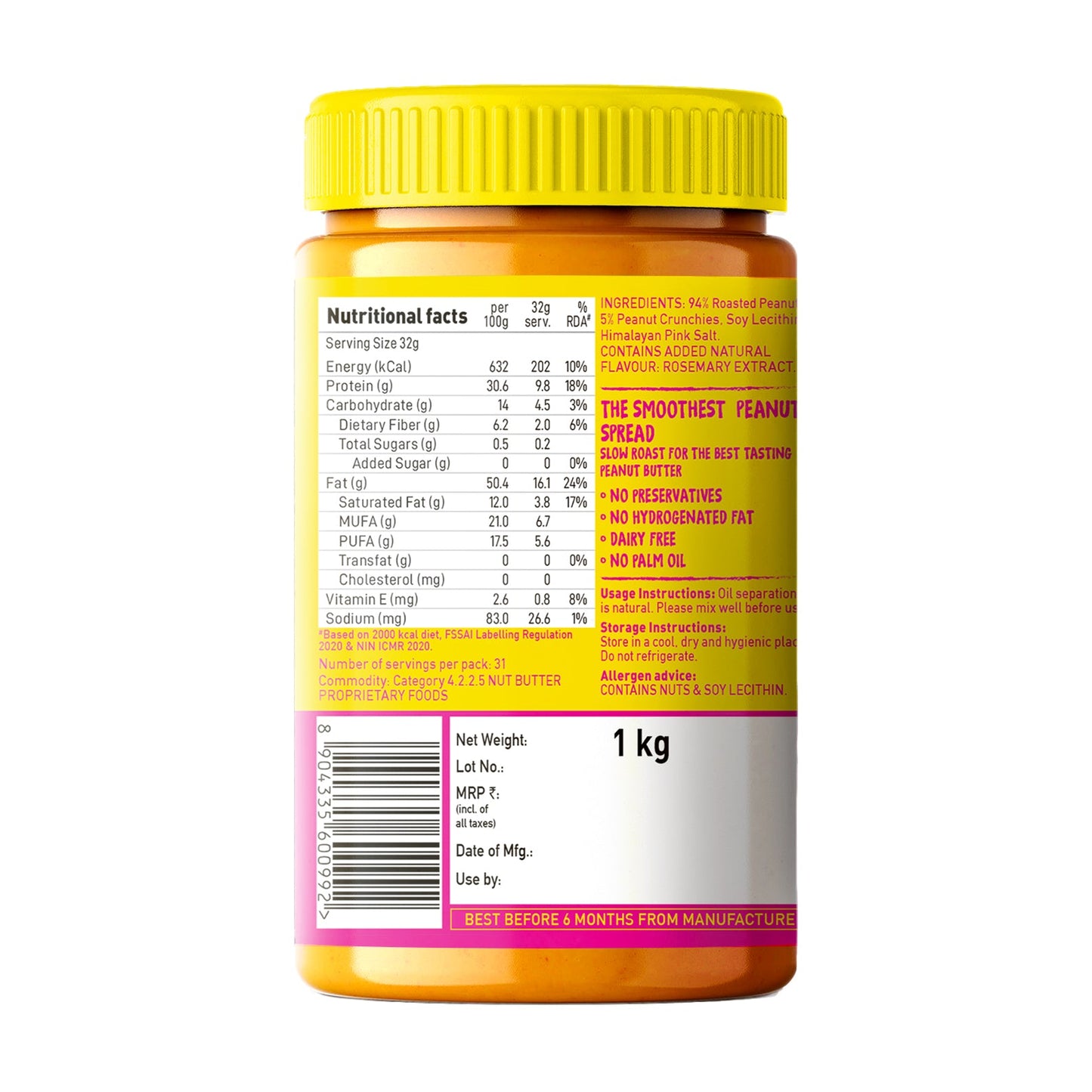 Crunchy Peanut Butter (Unsweetened), 1kg