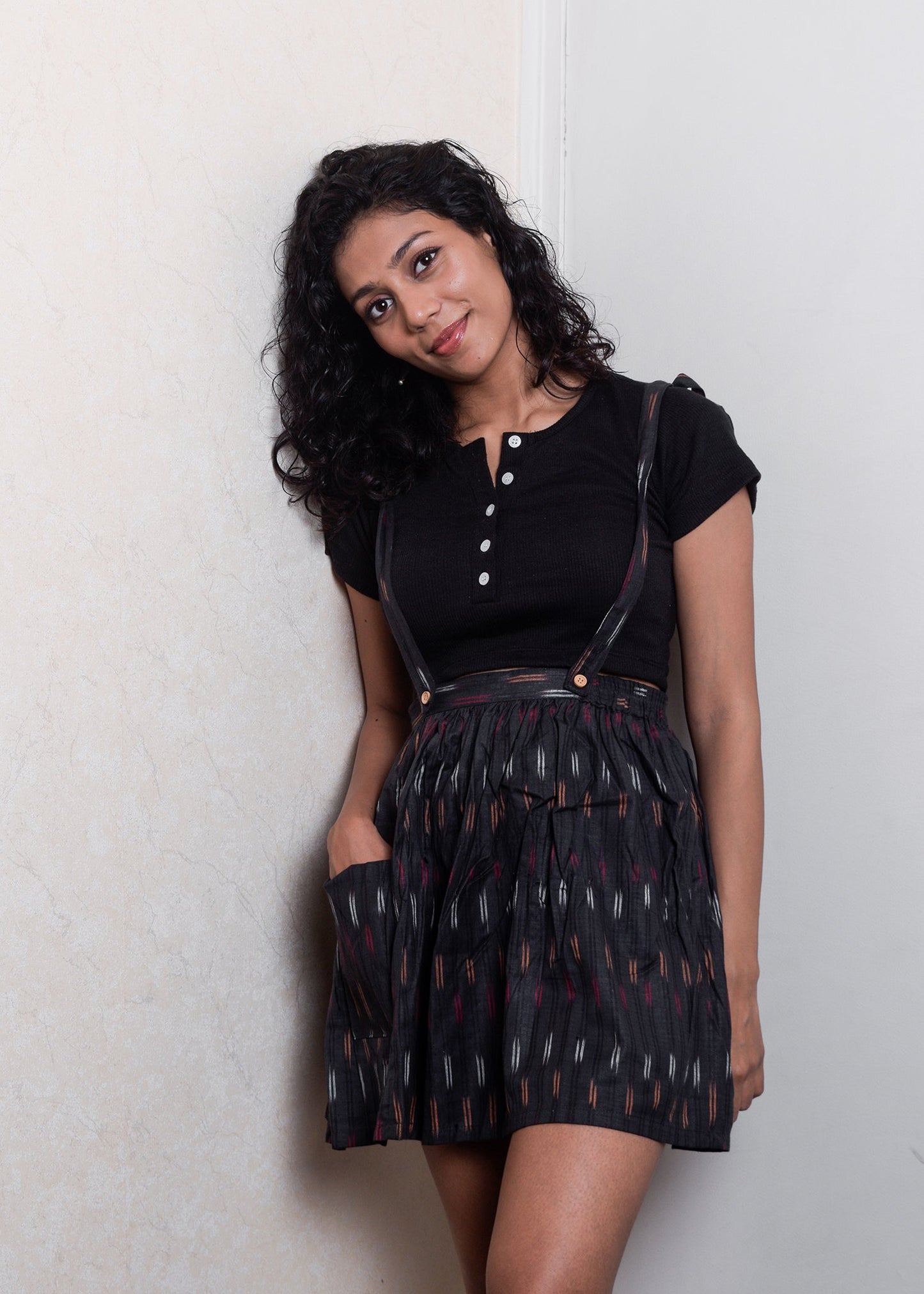 Saanjh Ikat Mini Skirt with suspenders