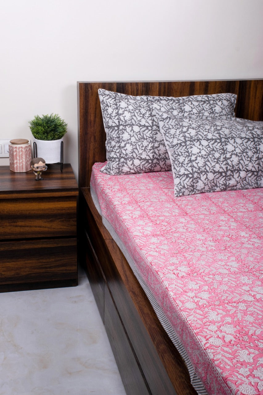 Gulaabi Block Print Bedsheet