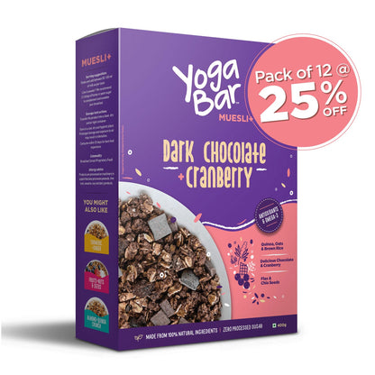Dark Chocolate + Cranberries Wholegrain Muesli - 12 Boxes
