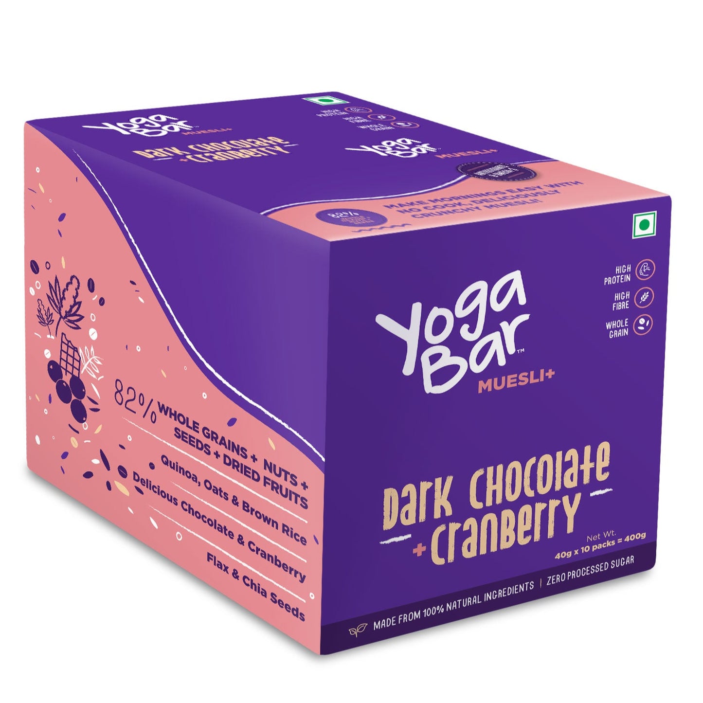 Dark Chocolate + Cranberries Wholegrain Muesli - Pack of 10 Pouch