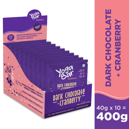 Dark Chocolate + Cranberries Wholegrain Muesli - Pack of 10 Pouch