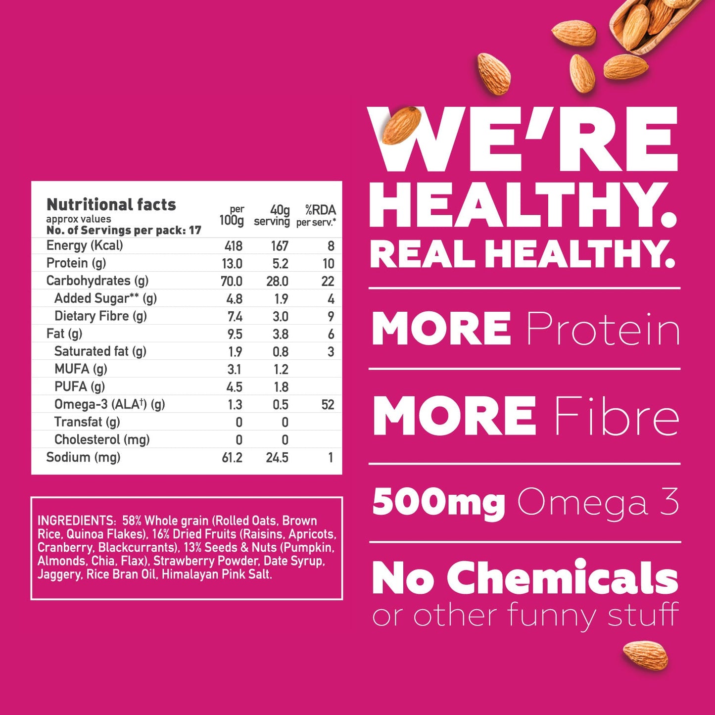 Combo of Fruits, Nuts + Seeds Wholegrain Muesli, 700g & Assorted Dessert Bars