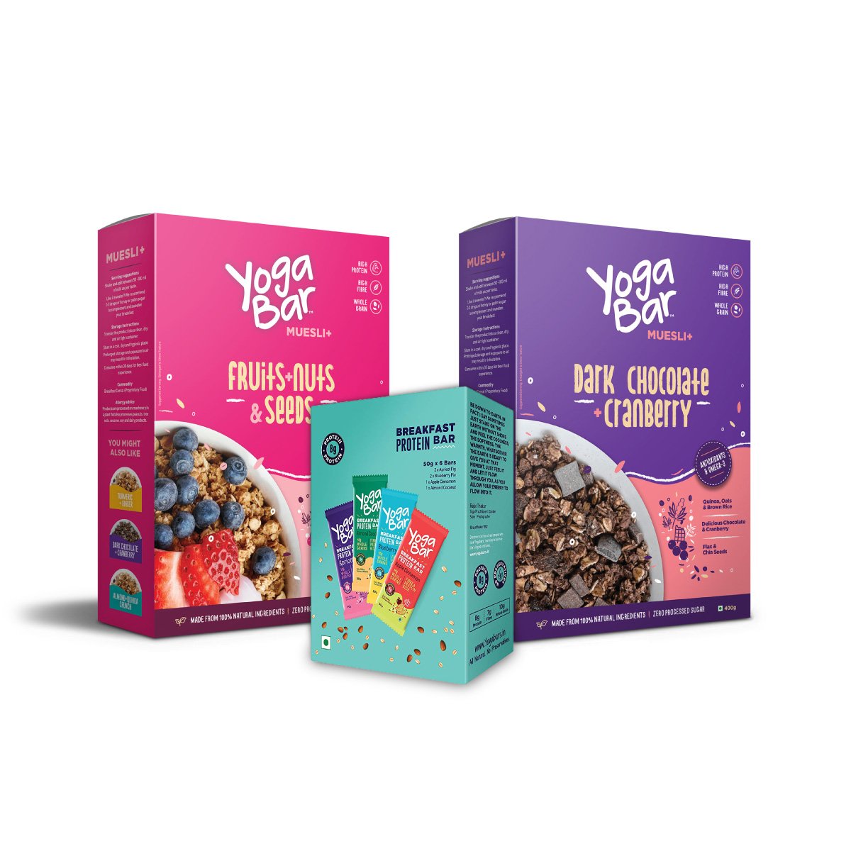 Yogabar Bars (Breakfast Variety) + Muesli (Fruits & Nuts + Dark Chocolate ) Combo