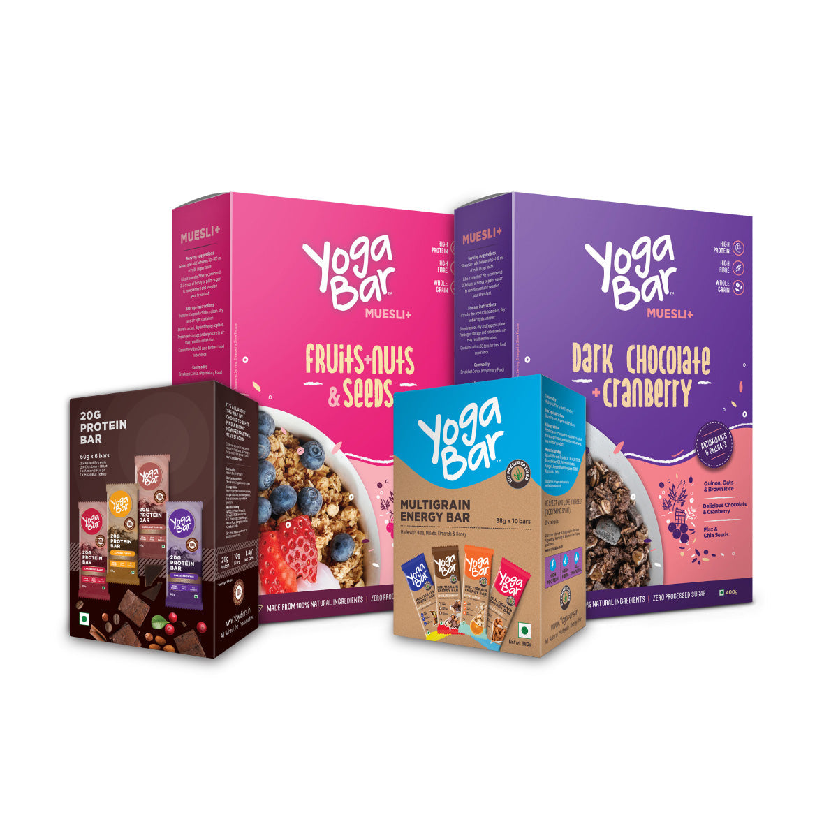 Yogabar Bars (Protein Variety + Energy Variety) + Muesli (Fruits & Nuts + Dark Chocolate ) Combo